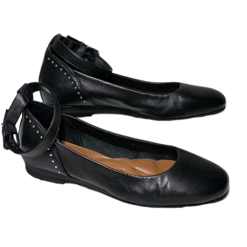 Lucky Brand Womens‎ Size 7 Melsin Black Leather Flats Ankle Strap